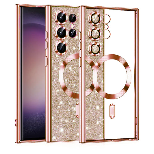 MagSafe futrola za Samsung Galaxy S23 Ultra S918, Techsuit, Luxury Glitter, Roze Zlatna