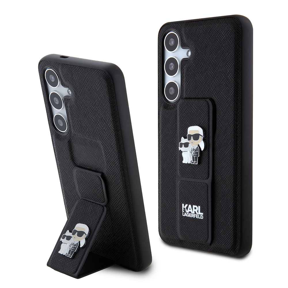 Futrola MagSafe za Samsung Galaxy S24 S921, Karl Lagerfeld, Saffiano Gripstand Karl & Choupette, Crna