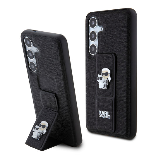 Futrola MagSafe za Samsung Galaxy S24 S921, Karl Lagerfeld, Saffiano Gripstand Karl & Choupette, Crna