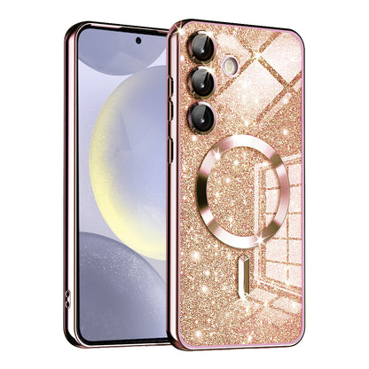 MagSafe futrola za Samsung Galaxy S24 S921, Techsuit, Luxury Glitter, Roze Zlatna