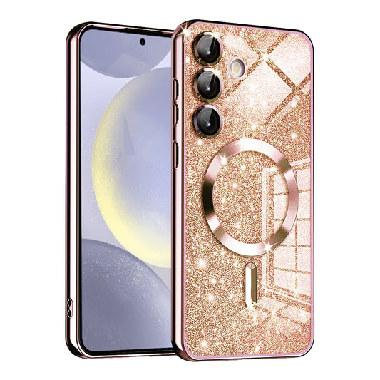 MagSafe futrola za Samsung Galaxy S24 S921, Techsuit, Luxury Glitter, Roze Zlatna