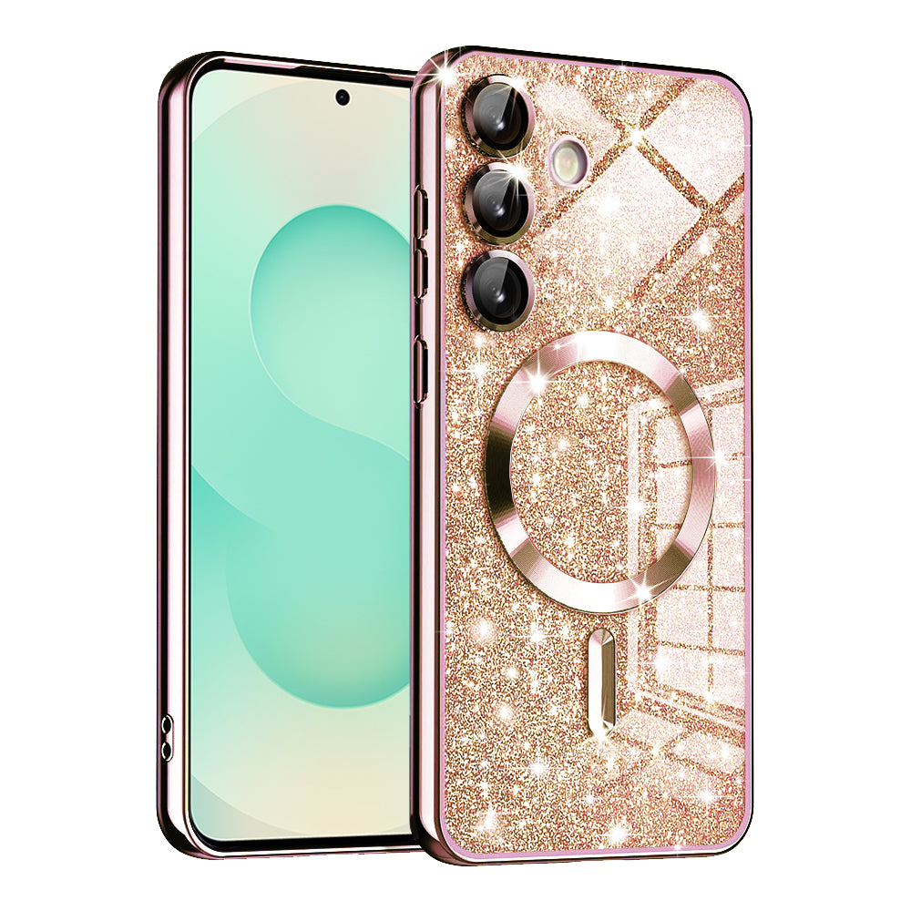 MagSafe futrola za Samsung Galaxy S25+ S936, Techsuit, Luxury Glitter, Roze Zlatna