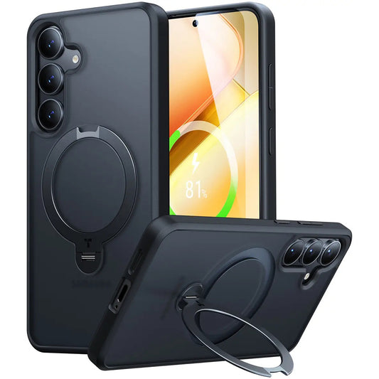 Husa MagSafe za Samsung Galaxy S25+ S936, Torras, Ostand Spin, Crna