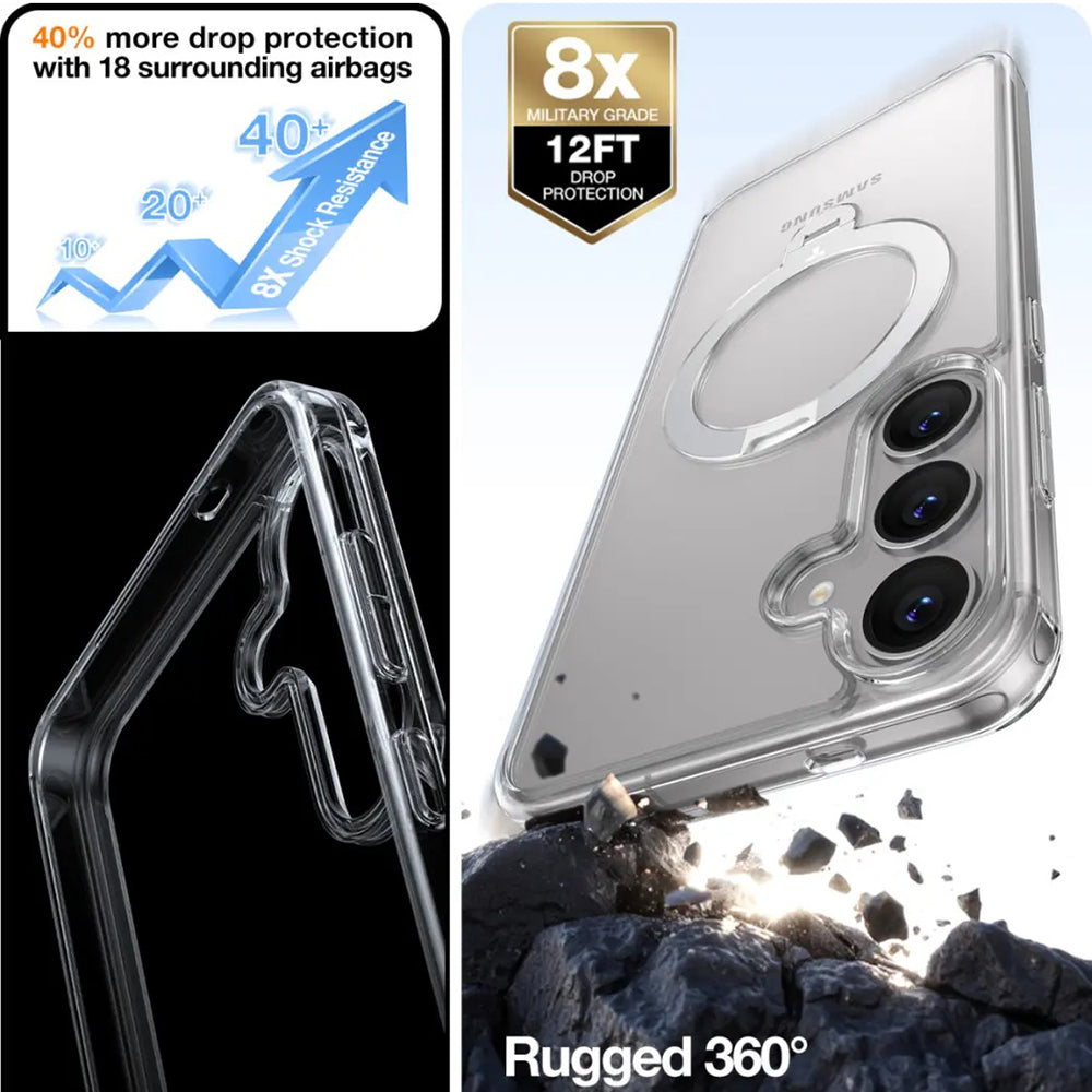 Husa MagSafe za Samsung Galaxy S25+ S936, Torras, Ostand Spin, Transparentna