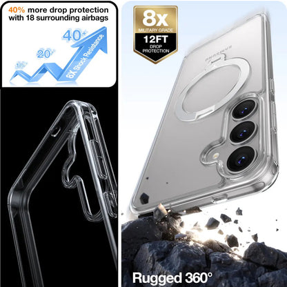 Husa MagSafe za Samsung Galaxy S25+ S936, Torras, Ostand Spin, Transparentna