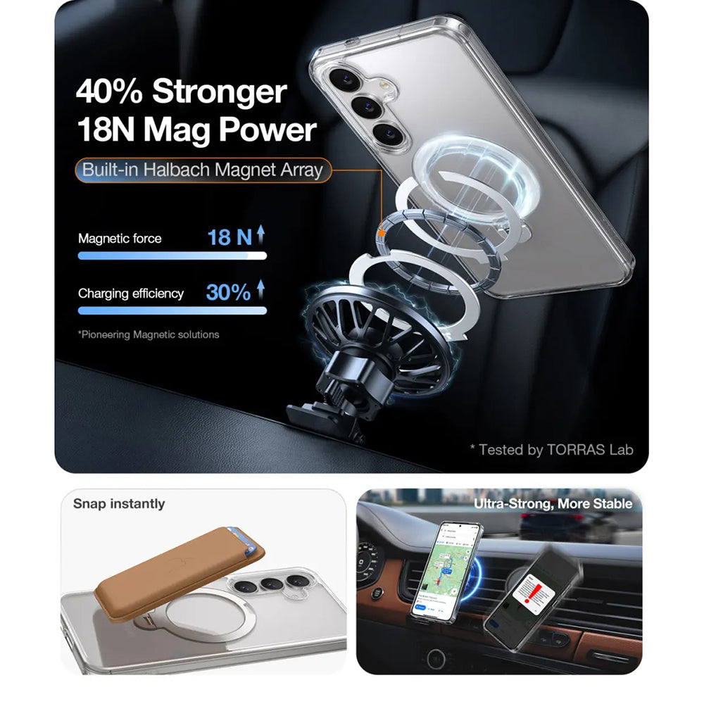 Husa MagSafe za Samsung Galaxy S25+ S936, Torras, Ostand Spin, Transparentna