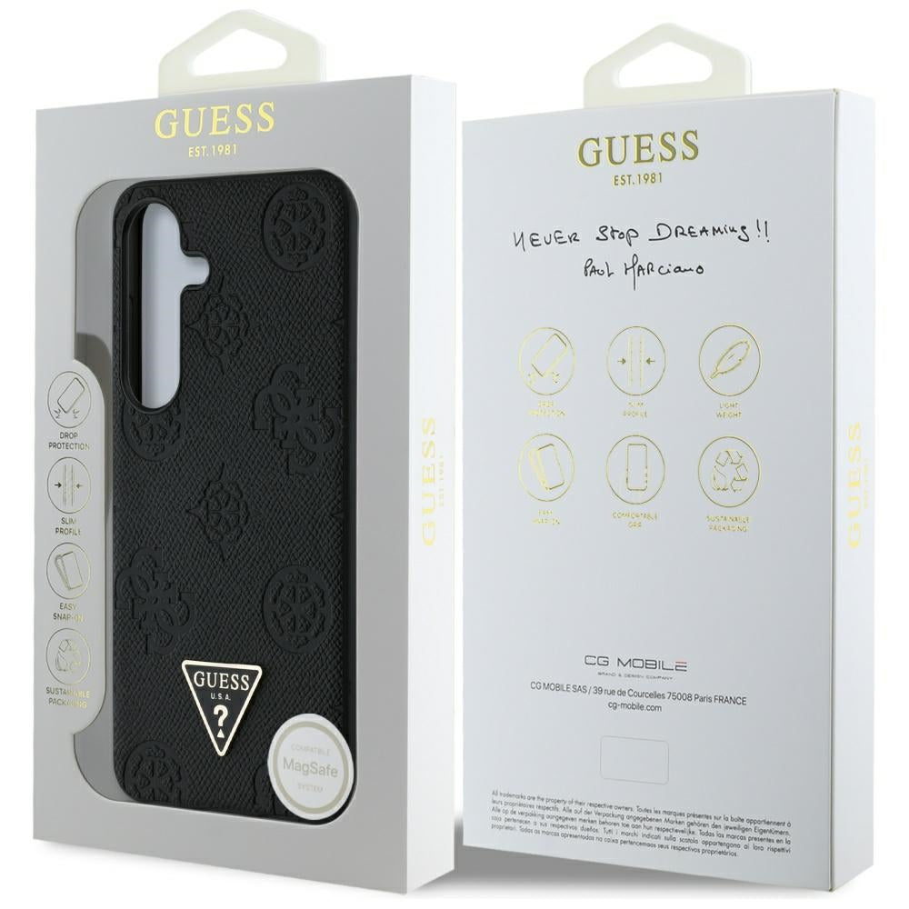Husa MagSafe za Samsung Galaxy S25 S931, Guess, Peony Grained Hot Stamp Triangle, Crna