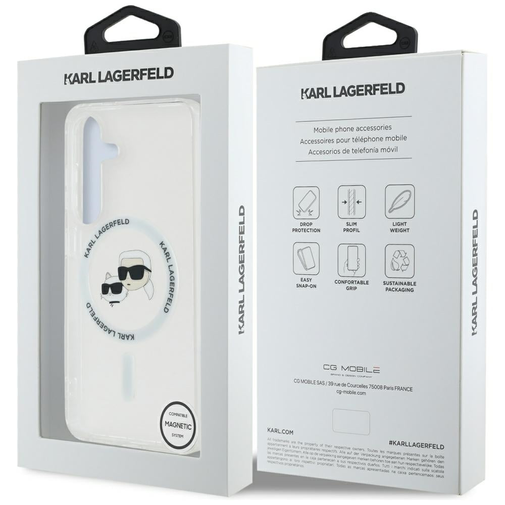 Futrola MagSafe za Samsung Galaxy S25 S931, Karl Lagerfeld, IML Metal Karl & Choupette's Heads, Bela