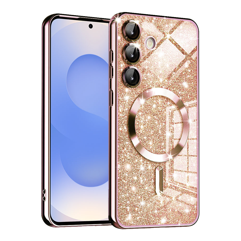 MagSafe futrola za Samsung Galaxy S25 S931, Techsuit, Luxury Glitter, Roze Zlatna