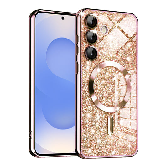 MagSafe futrola za Samsung Galaxy S25 S931, Techsuit, Luxury Glitter, Roze Zlatna