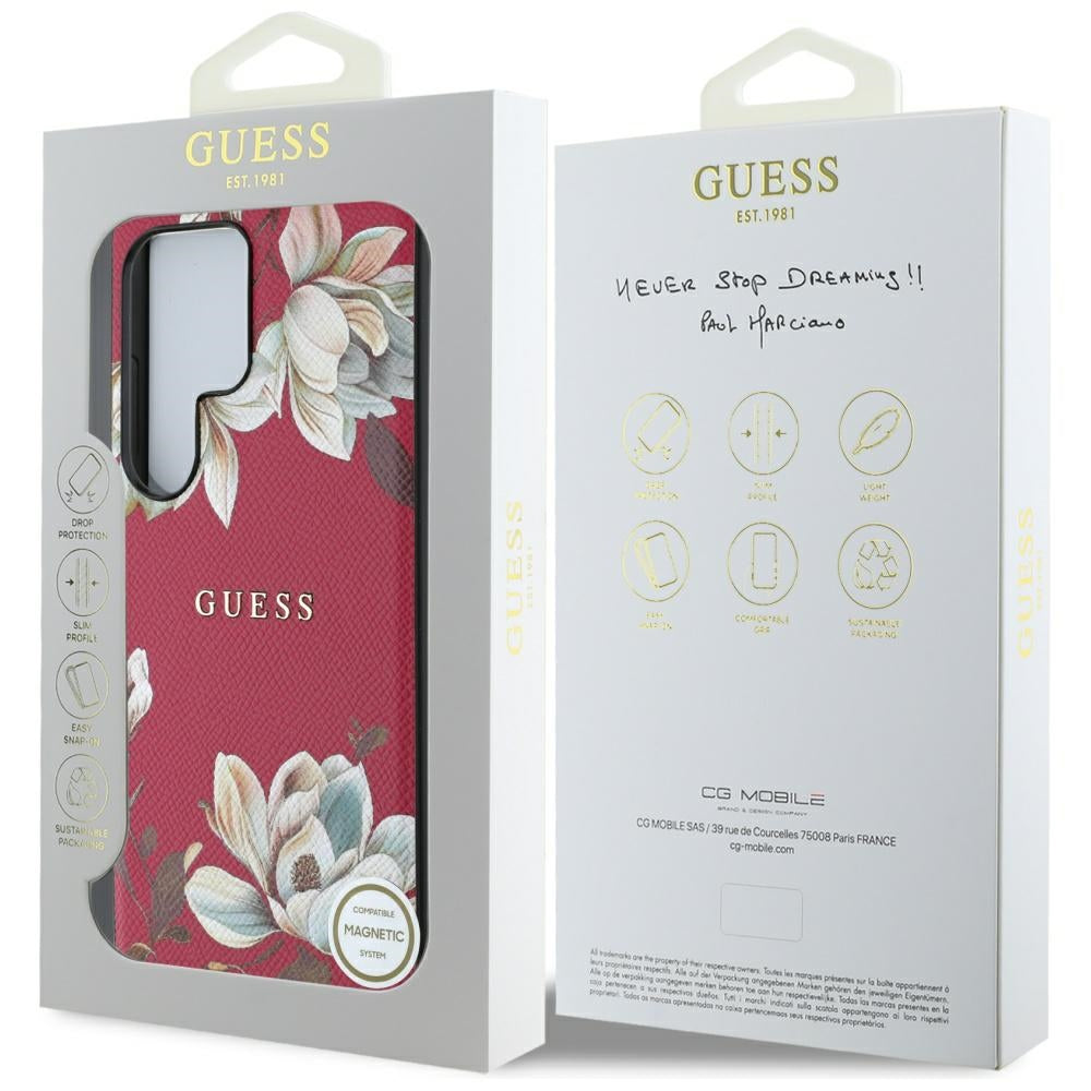 Husa MagSafe za Samsung Galaxy S25 Ultra S938, Guess, Grained Flowers, Fuksija