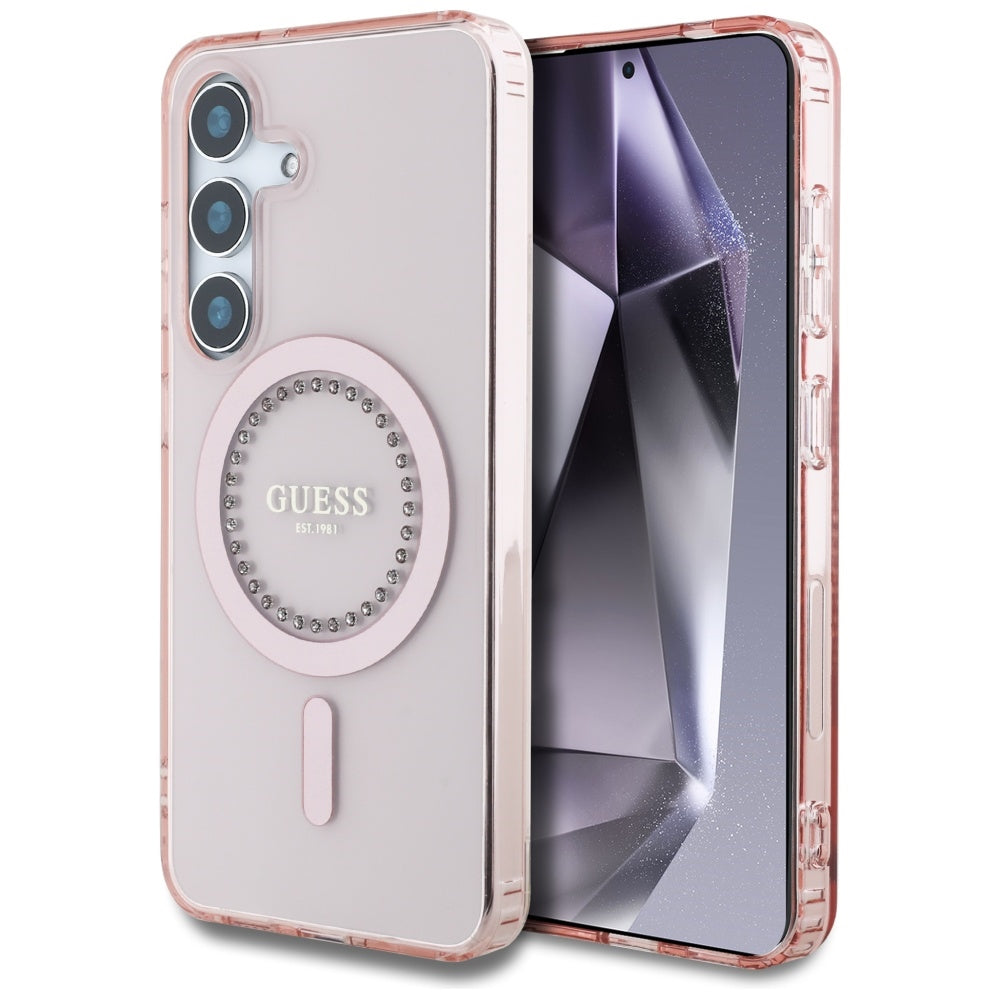 Futrola MagSafe za Samsung Galaxy S25 S931, Guess, IML Rhinestone, Roze
