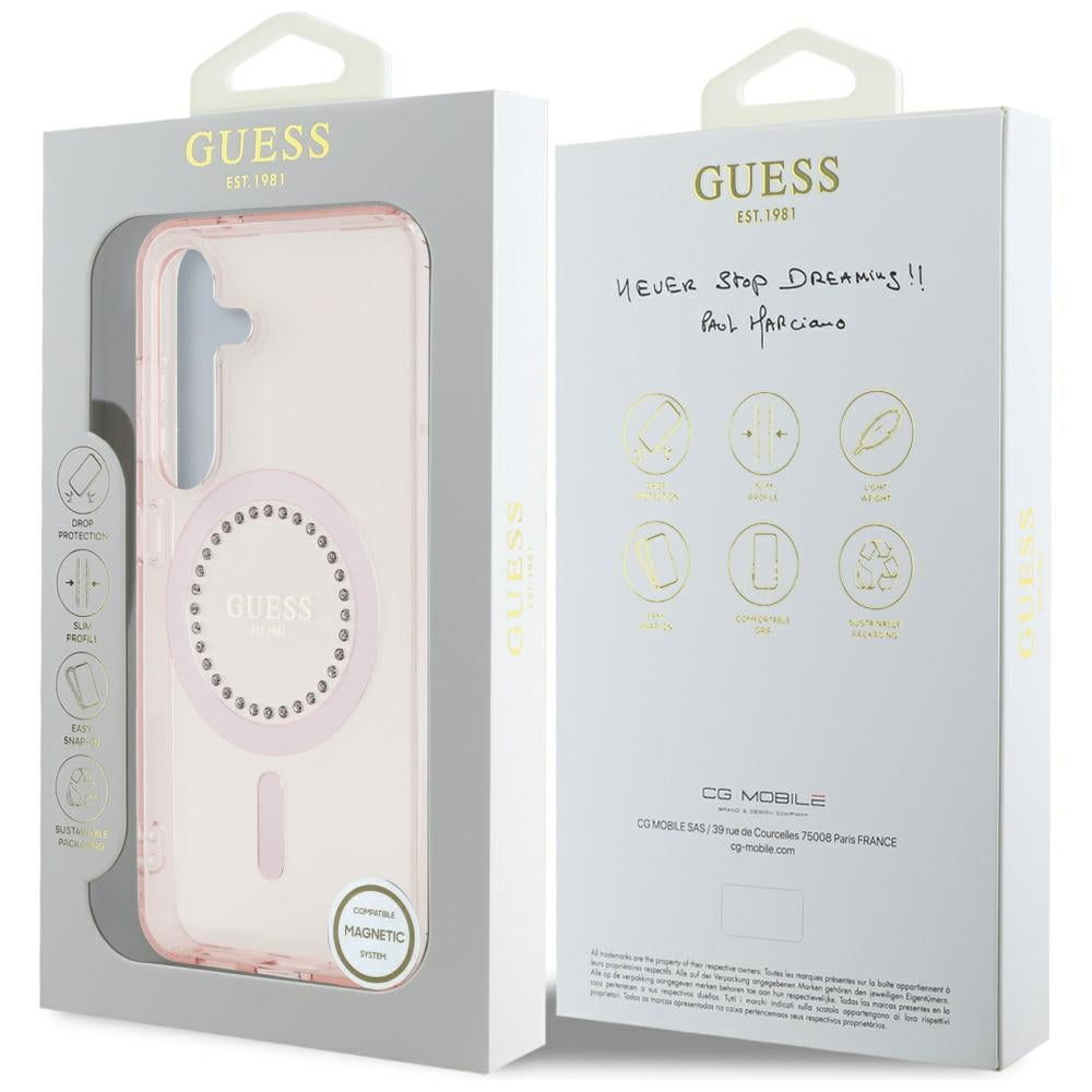 Futrola MagSafe za Samsung Galaxy S25 S931, Guess, IML Rhinestone, Roze