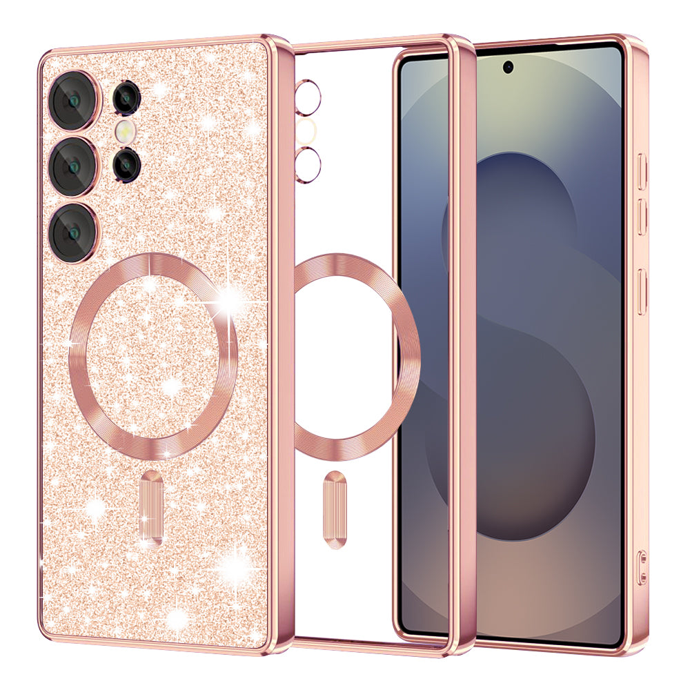 MagSafe futrola za Samsung Galaxy S25 Ultra S938, Techsuit, Luxury Glitter, Roze Zlatna