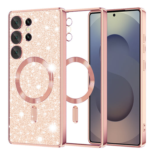 MagSafe futrola za Samsung Galaxy S25 Ultra S938, Techsuit, Luxury Glitter, Roze Zlatna