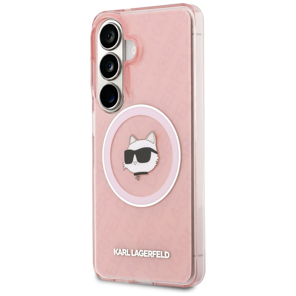 Futrola MagSafe za Samsung Galaxy S26 Plus S947, Karl Lagerfeld, IML Choupette Head on KL Repeated Logo, Roze