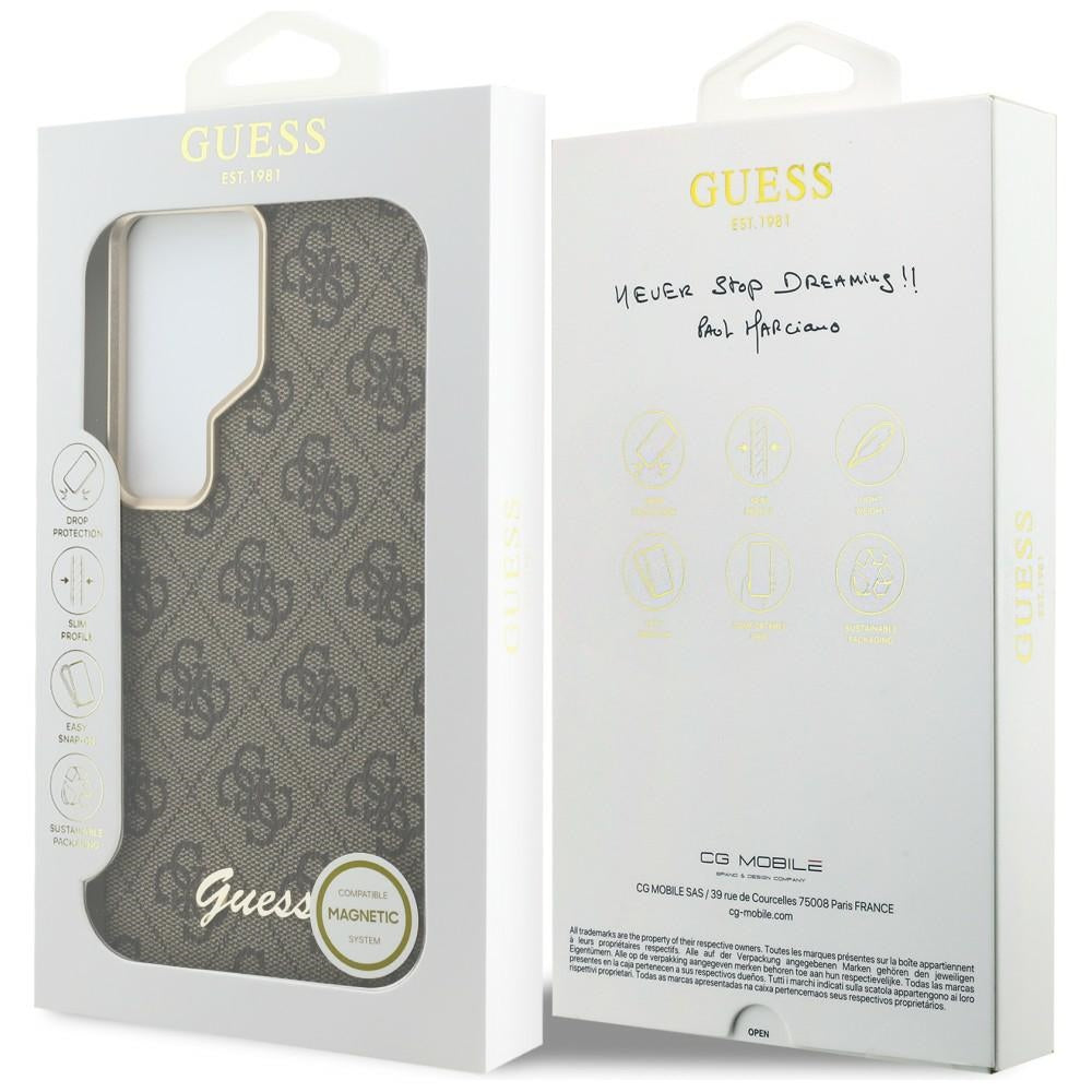 Futrola MagSafe za Samsung Galaxy S26 S942, Guess, 4G Script Logo, Braon
