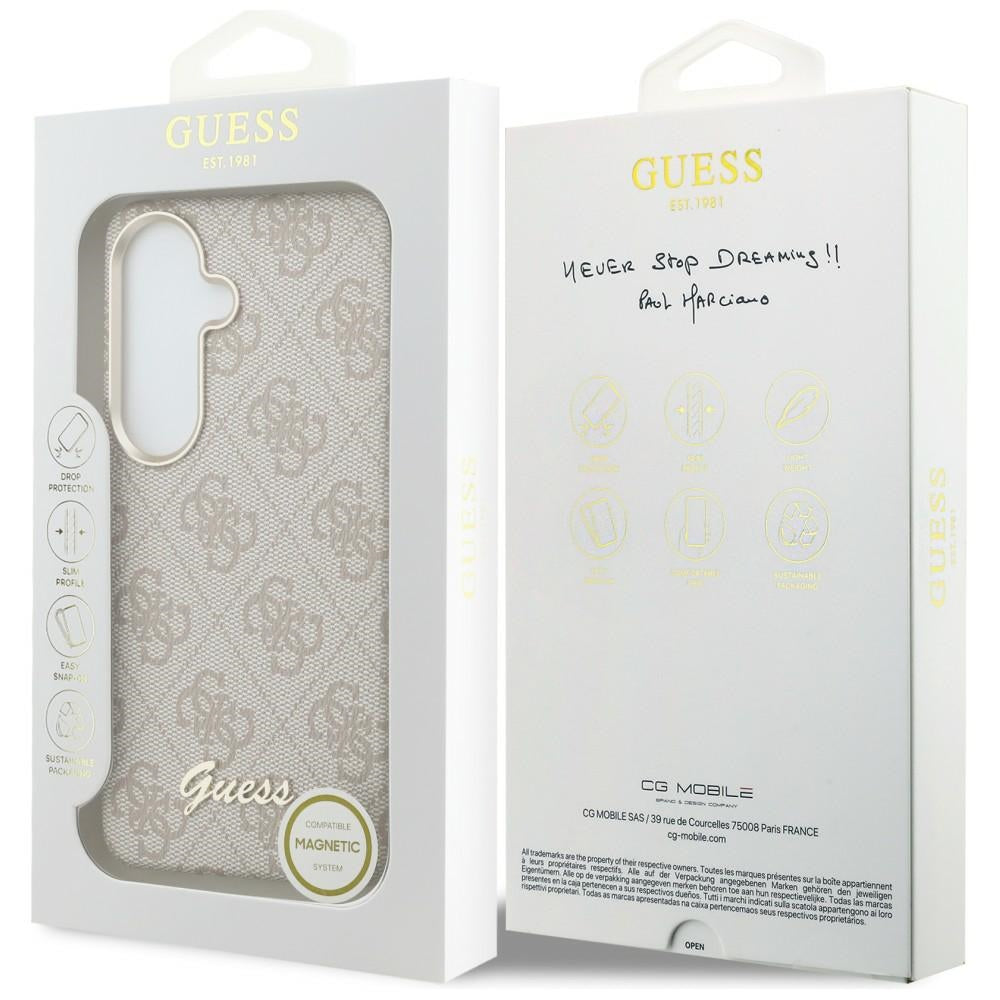 Husa MagSafe za Samsung Galaxy S26 S942, Guess, 4G Script Logo, Roze