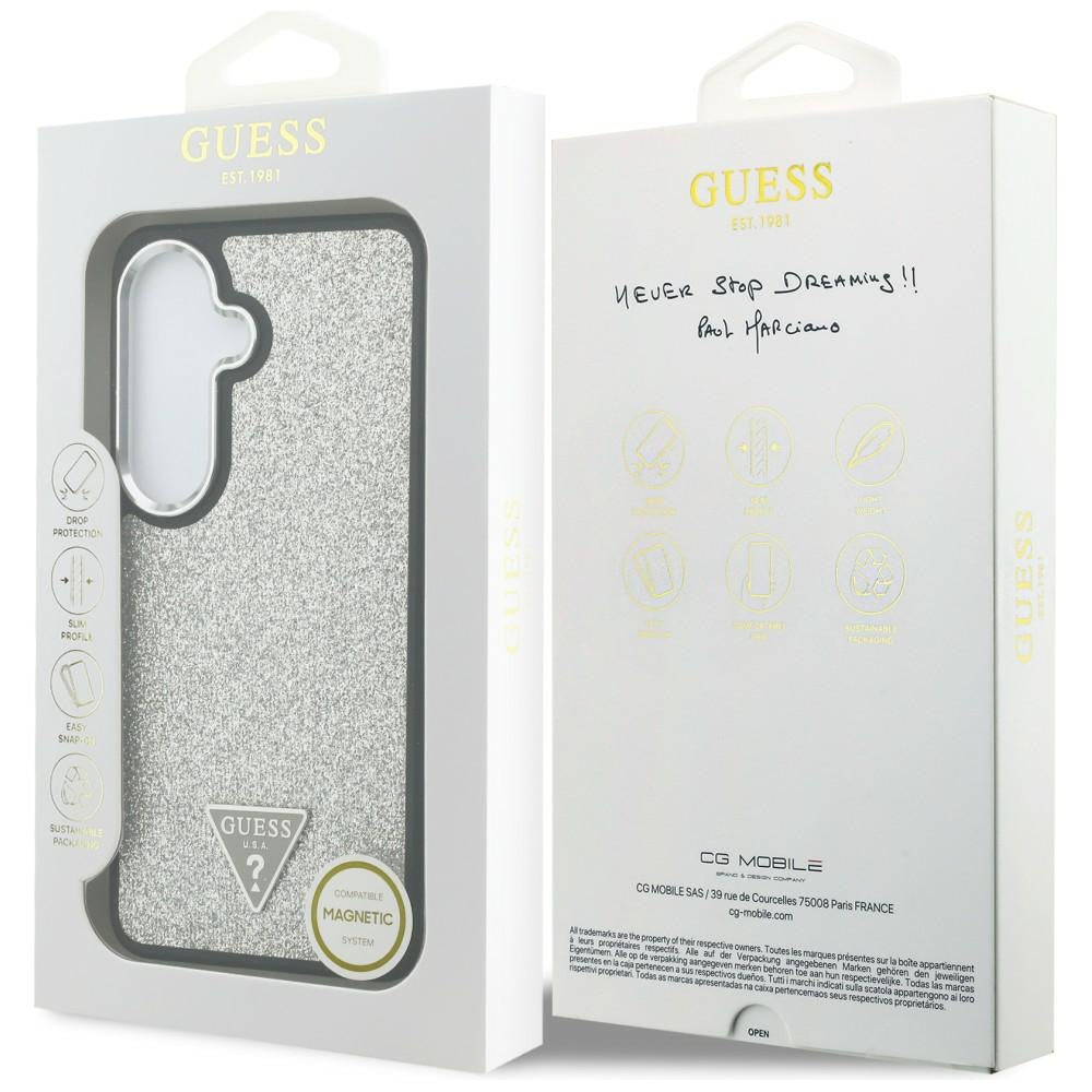 MagSafe futrola za Samsung Galaxy S26 S942, Guess, Fixed Glitter Triangle Logo, Srebrna