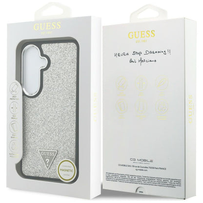 MagSafe futrola za Samsung Galaxy S26 S942, Guess, Fixed Glitter Triangle Logo, Srebrna