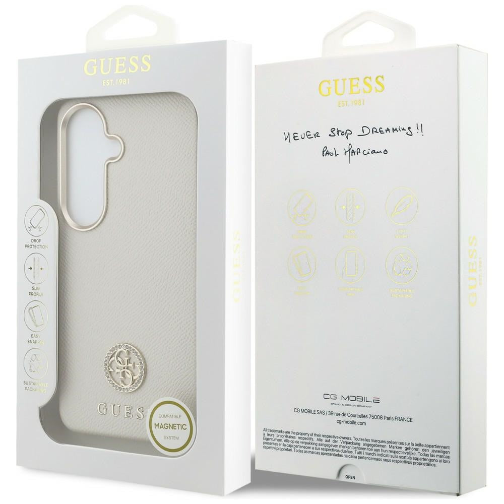 Husa MagSafe za Samsung Galaxy S26 S942, Guess, Rhinestone Round Logo, Bež