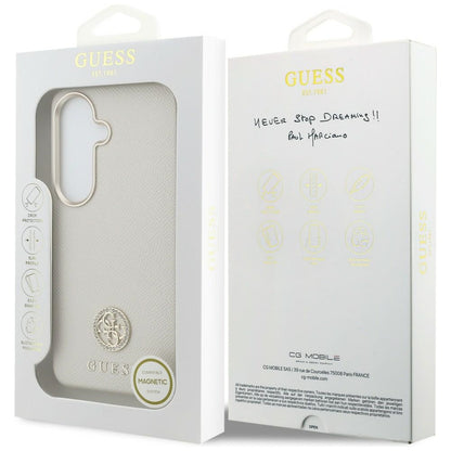 Husa MagSafe za Samsung Galaxy S26 S942, Guess, Rhinestone Round Logo, Bež
