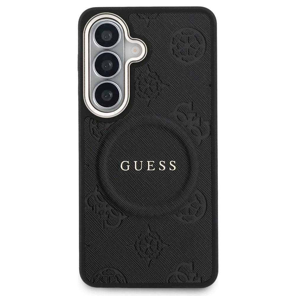 Futrola MagSafe za Samsung Galaxy S26 S942, Guess, Saffiano Peony Embossed Ring, Crna