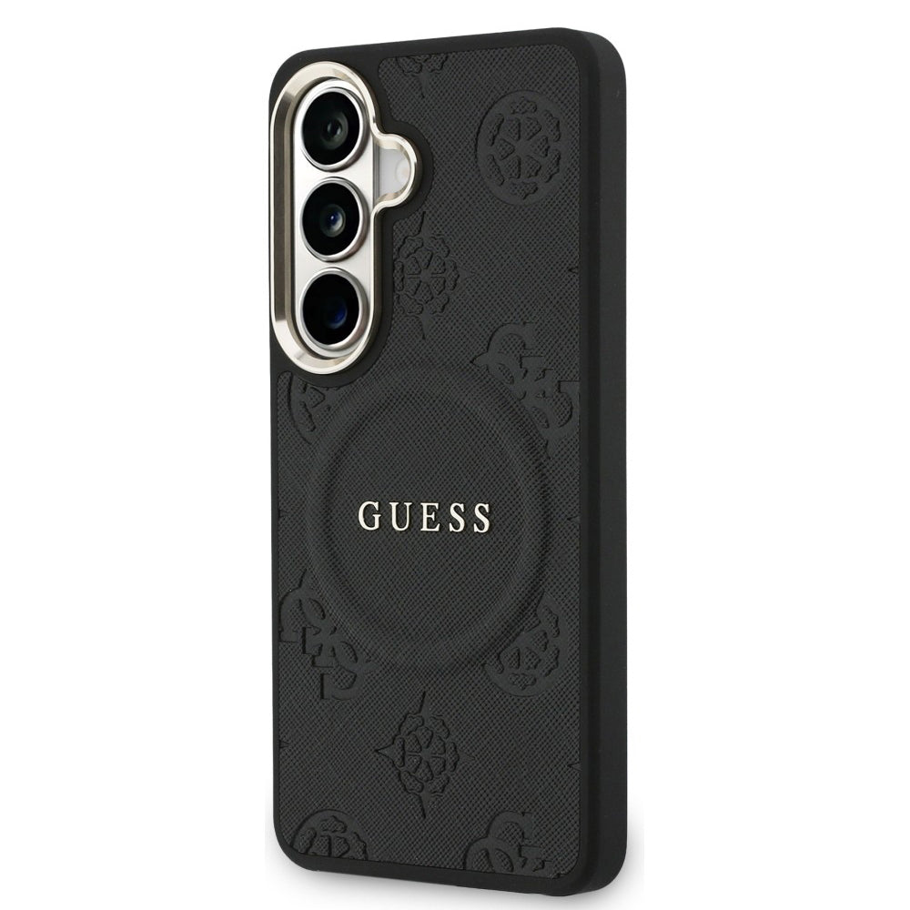 Futrola MagSafe za Samsung Galaxy S26 S942, Guess, Saffiano Peony Embossed Ring, Crna