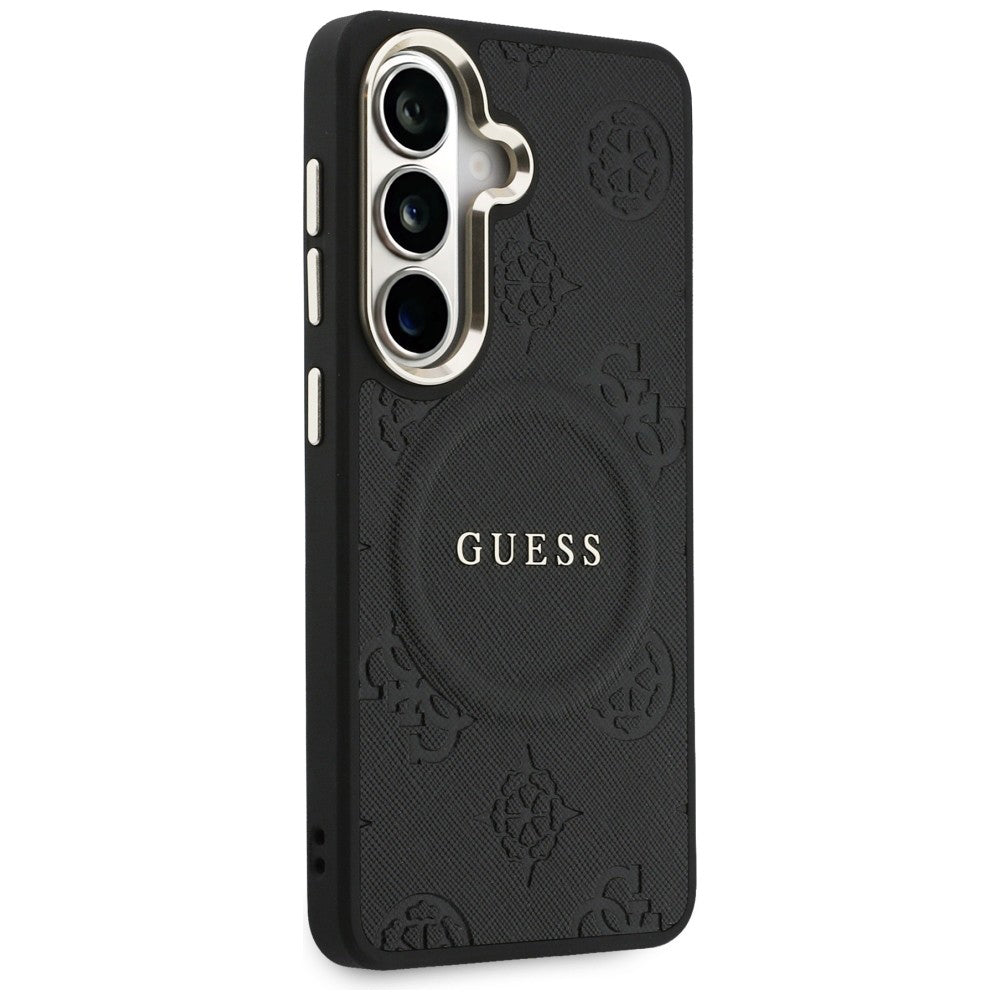 Futrola MagSafe za Samsung Galaxy S26 S942, Guess, Saffiano Peony Embossed Ring, Crna