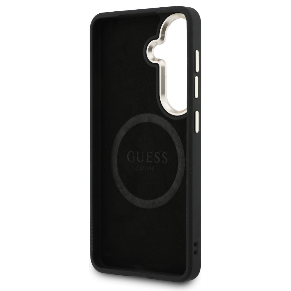 Futrola MagSafe za Samsung Galaxy S26 S942, Guess, Saffiano Peony Embossed Ring, Crna