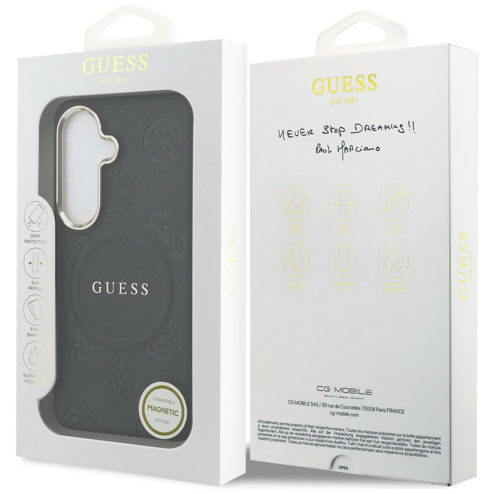 Futrola MagSafe za Samsung Galaxy S26 S942, Guess, Saffiano Peony Embossed Ring, Crna
