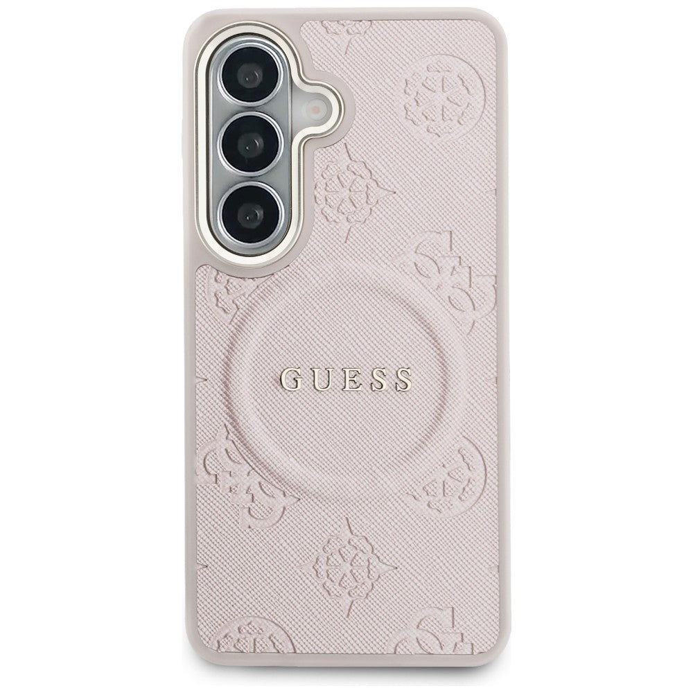 Futrola MagSafe za Samsung Galaxy S26 S942, Guess, Saffiano Peony Embossed Ring, Roze