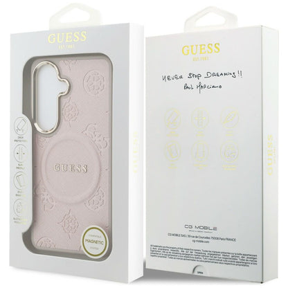 Futrola MagSafe za Samsung Galaxy S26 S942, Guess, Saffiano Peony Embossed Ring, Roze