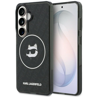 Futrola MagSafe za Samsung Galaxy S26 S942, Karl Lagerfeld, IML Choupette Head on KL Repeated Logo, Crna