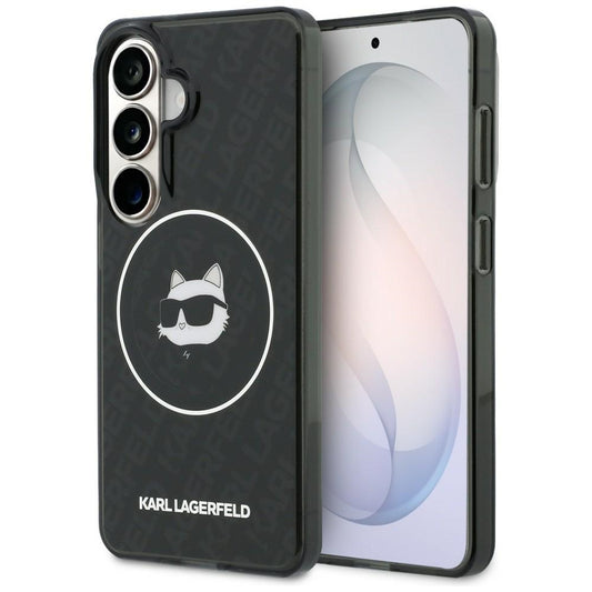 Futrola MagSafe za Samsung Galaxy S26 S942, Karl Lagerfeld, IML Choupette Head on KL Repeated Logo, Crna