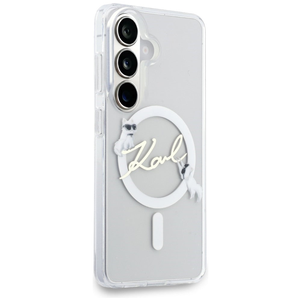 MagSafe futrola za Samsung Galaxy S26 S942, Karl Lagerfeld, IML Choupette Karl Script Logo, Bela