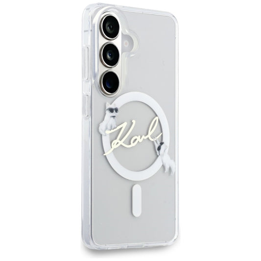 MagSafe futrola za Samsung Galaxy S26 S942, Karl Lagerfeld, IML Choupette Karl Script Logo, Bela