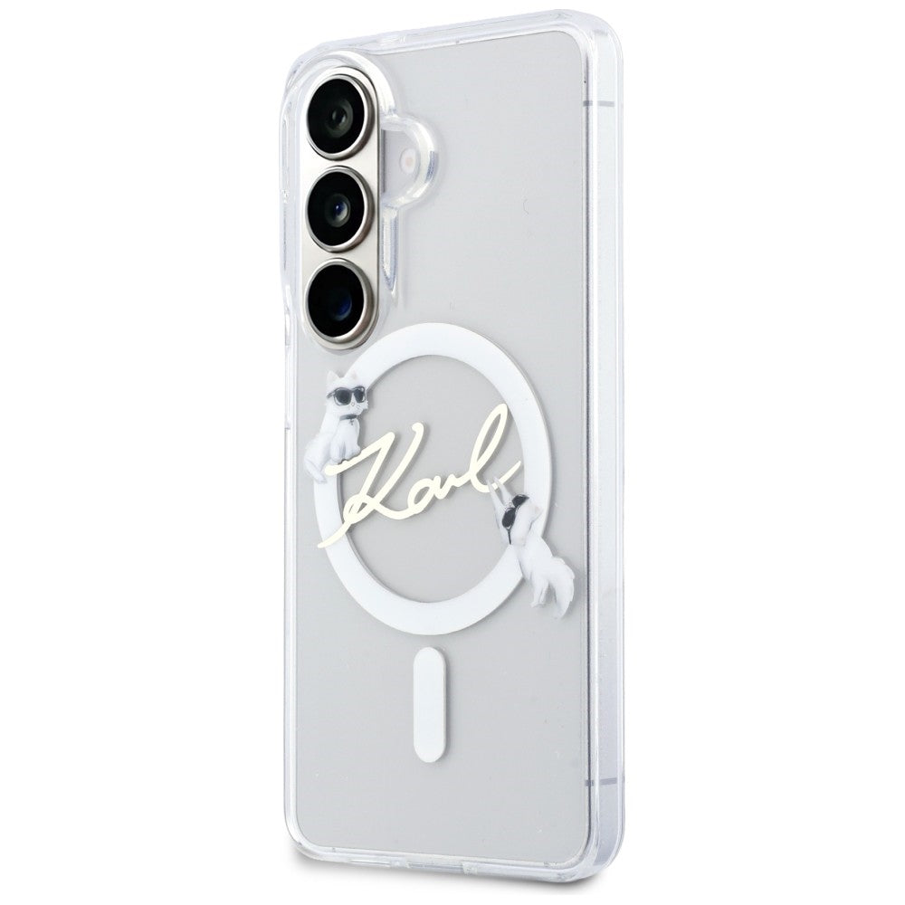 MagSafe futrola za Samsung Galaxy S26 S942, Karl Lagerfeld, IML Choupette Karl Script Logo, Bela