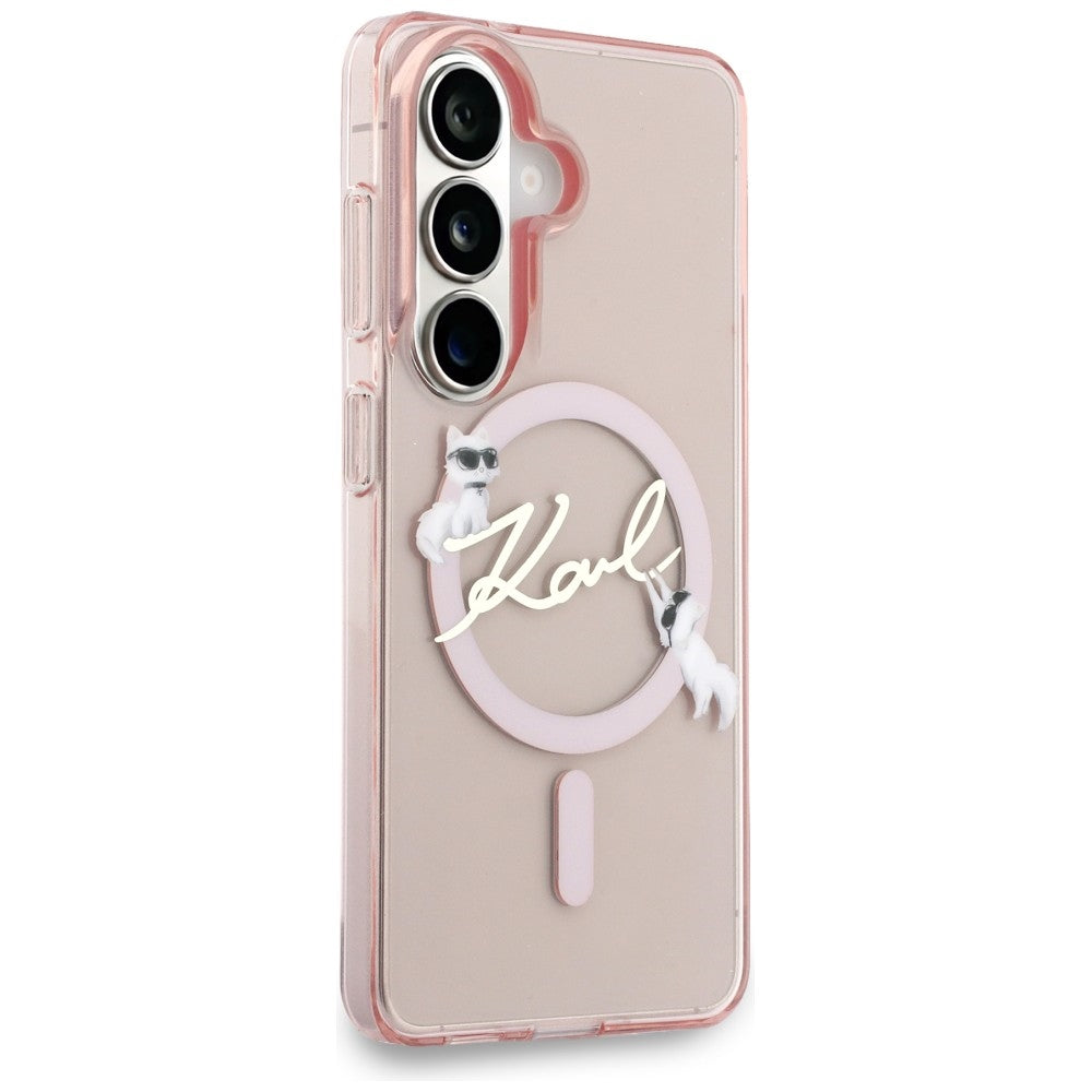 MagSafe futrola za Samsung Galaxy S26 S942, Karl Lagerfeld, IML Choupette Karl Script Logo, Roze