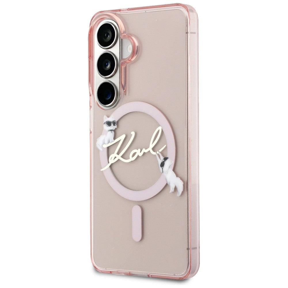 MagSafe futrola za Samsung Galaxy S26 S942, Karl Lagerfeld, IML Choupette Karl Script Logo, Roze