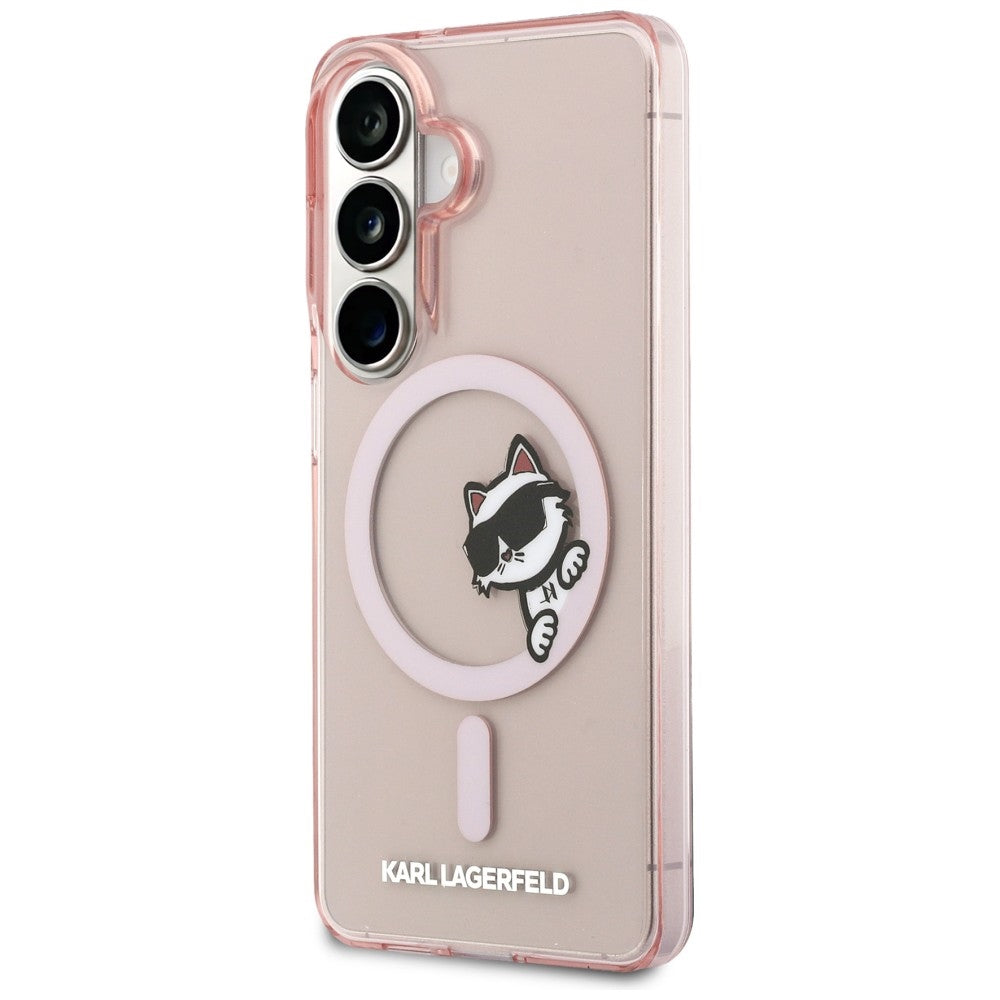 Futrola MagSafe za Samsung Galaxy S26 S942, Karl Lagerfeld, IML Choupette Peekaboo Logo, Roze