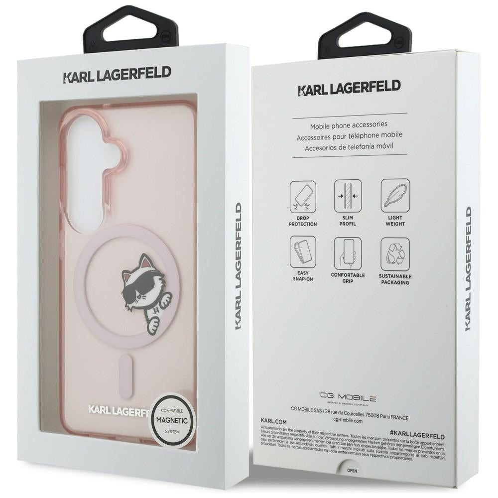 Futrola MagSafe za Samsung Galaxy S26 S942, Karl Lagerfeld, IML Choupette Peekaboo Logo, Roze