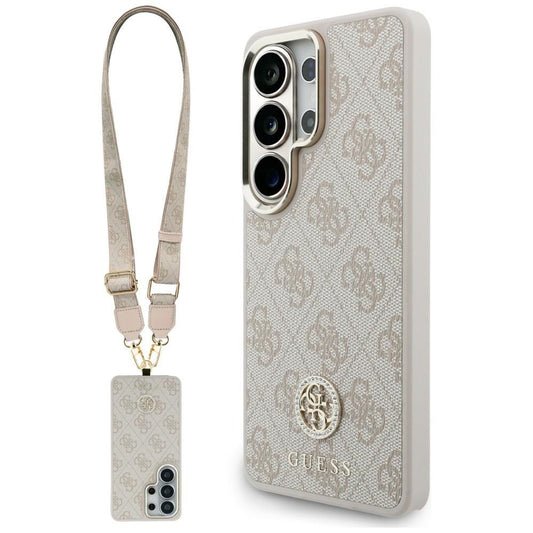 Husa MagSafe za Samsung Galaxy S26 Ultra S948, GUESS, 4G Big Rhinestone Triangle Strap, Roze
