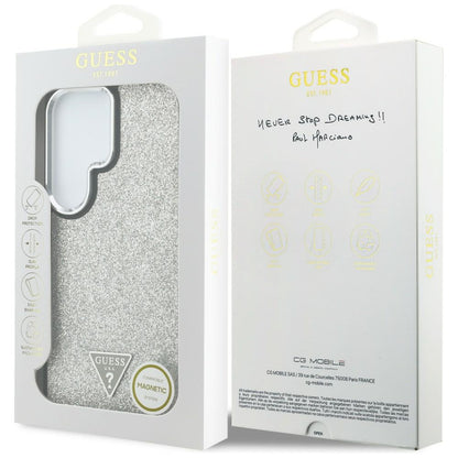 MagSafe futrola za Samsung Galaxy S26 Ultra S948, Guess, Fixed Glitter Triangle Logo, Srebrna