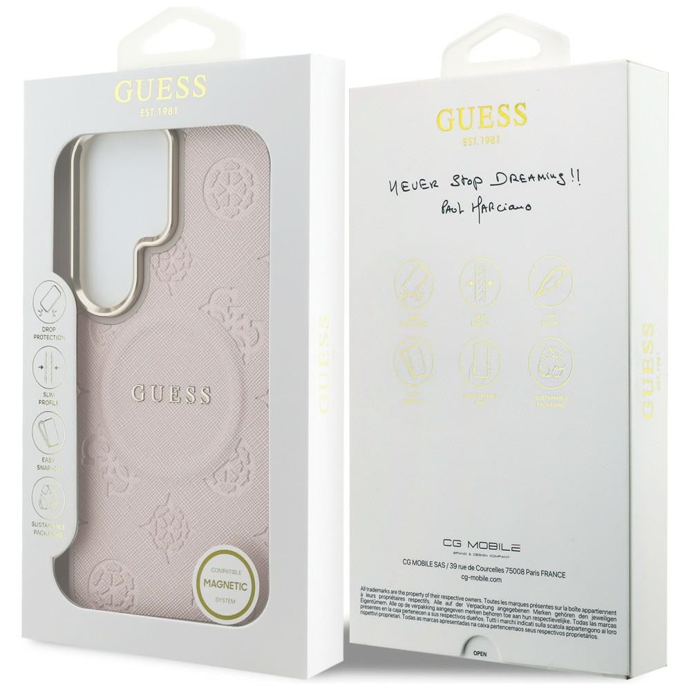 MagSafe futrola za Samsung Galaxy S26 Ultra S948, Guess, Saffiano Peony Embossed Ring, Roze