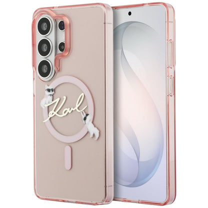 Futrola MagSafe za Samsung Galaxy S26 Ultra S948, Karl Lagerfeld, IML Choupette Karl Script Logo, Roze