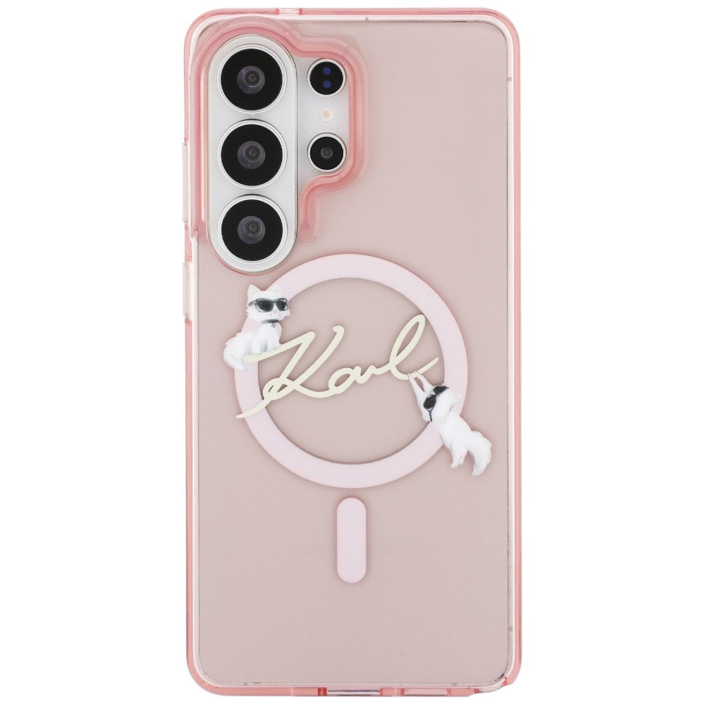 Futrola MagSafe za Samsung Galaxy S26 Ultra S948, Karl Lagerfeld, IML Choupette Karl Script Logo, Roze