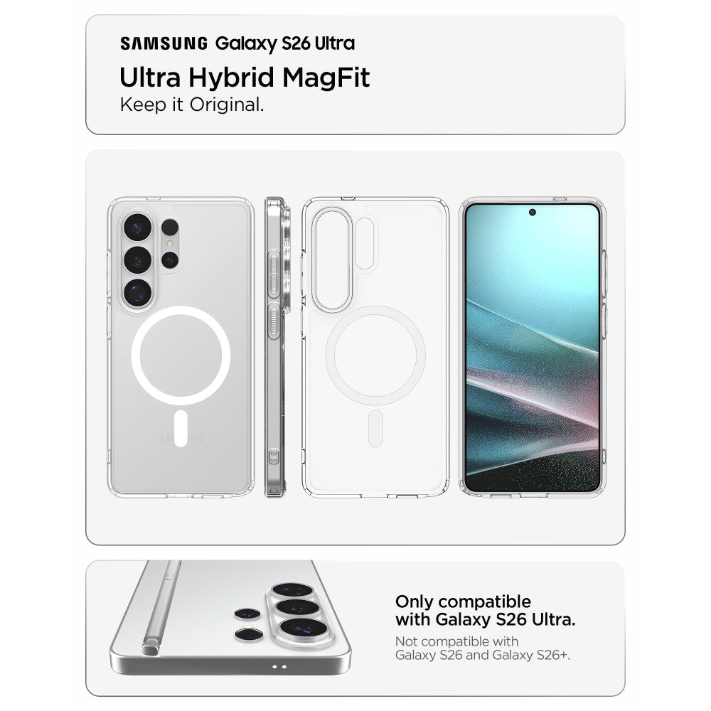 Husa MagSafe za Samsung Galaxy S26 Ultra S948, Spigen, Ultra Hybrid, Transparentna Bela ACS10679