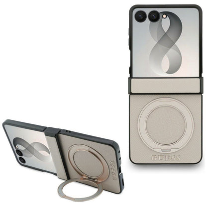 MagSafe futrola za Samsung Galaxy Z Flip8 F776, Guess, Ring Stand Grained Classic Logo, Bež