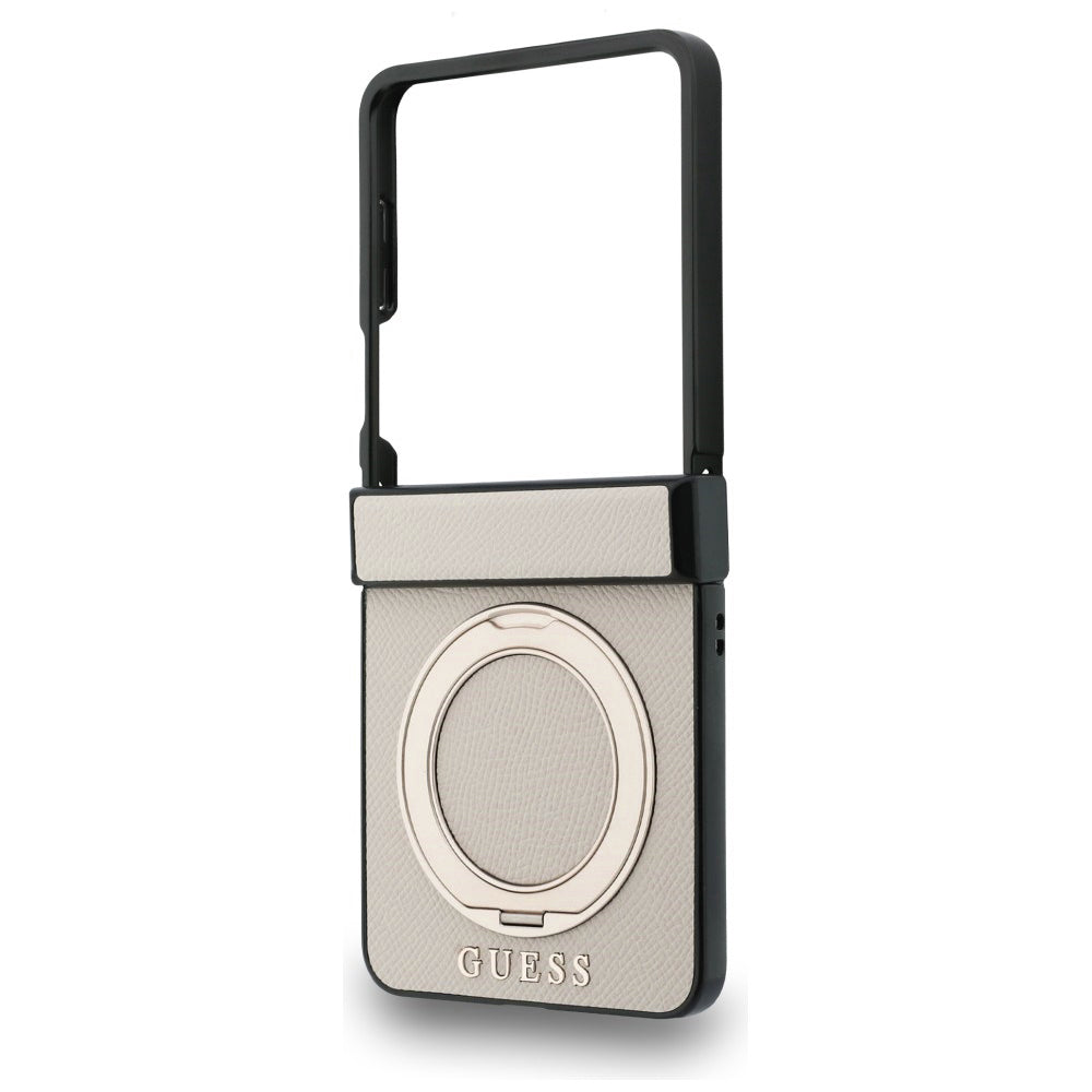 MagSafe futrola za Samsung Galaxy Z Flip8 F776, Guess, Ring Stand Grained Classic Logo, Bež